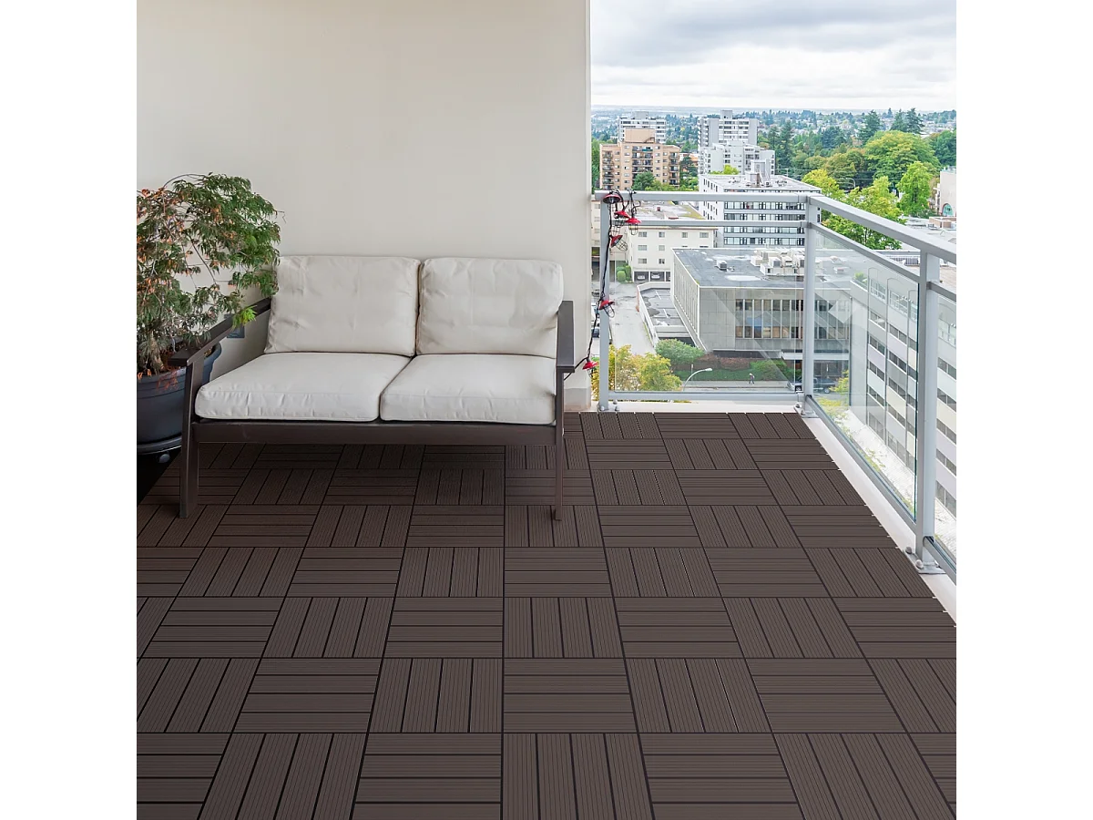 2m² Baldosas WPC azulejos 30x30 cm con sistema clic aspecto madera marrón oscuro