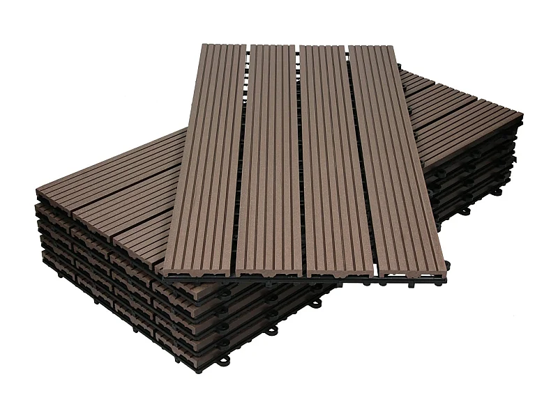 12x Piastrelle WPC da esterno pavimento 60 x 30 cm giardino marrone scuro 2 m²