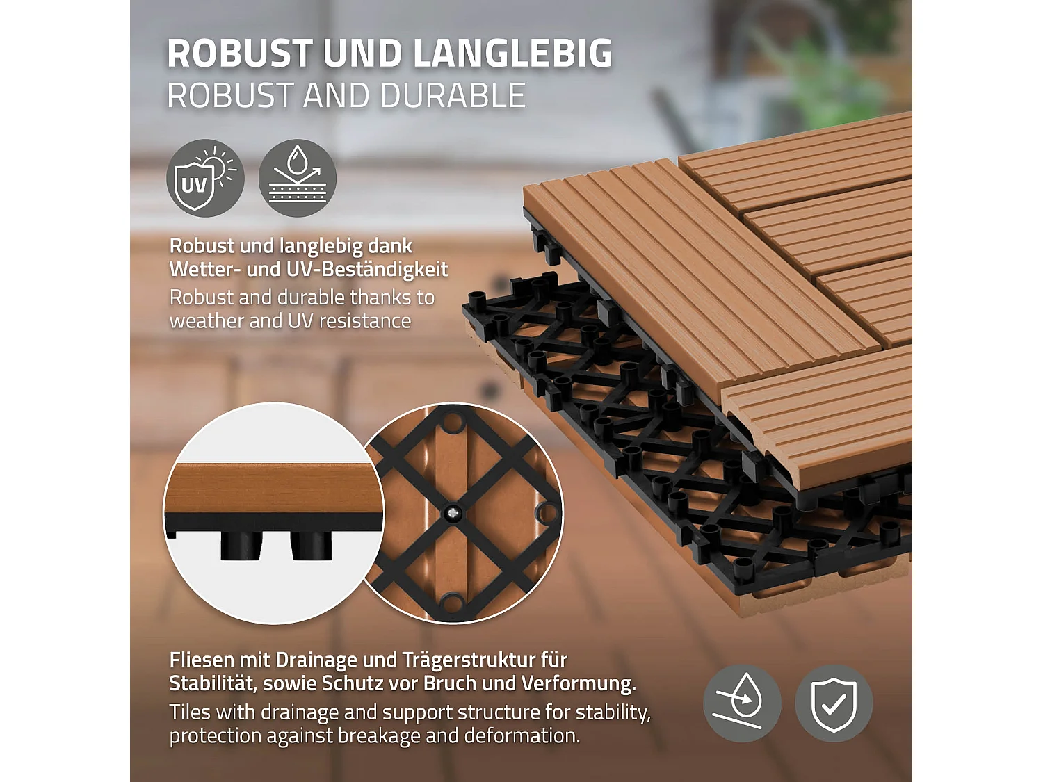 WPC carreaux de sol 30x30 cm 3m² mosaïque pour jardin piscine patio marron clair