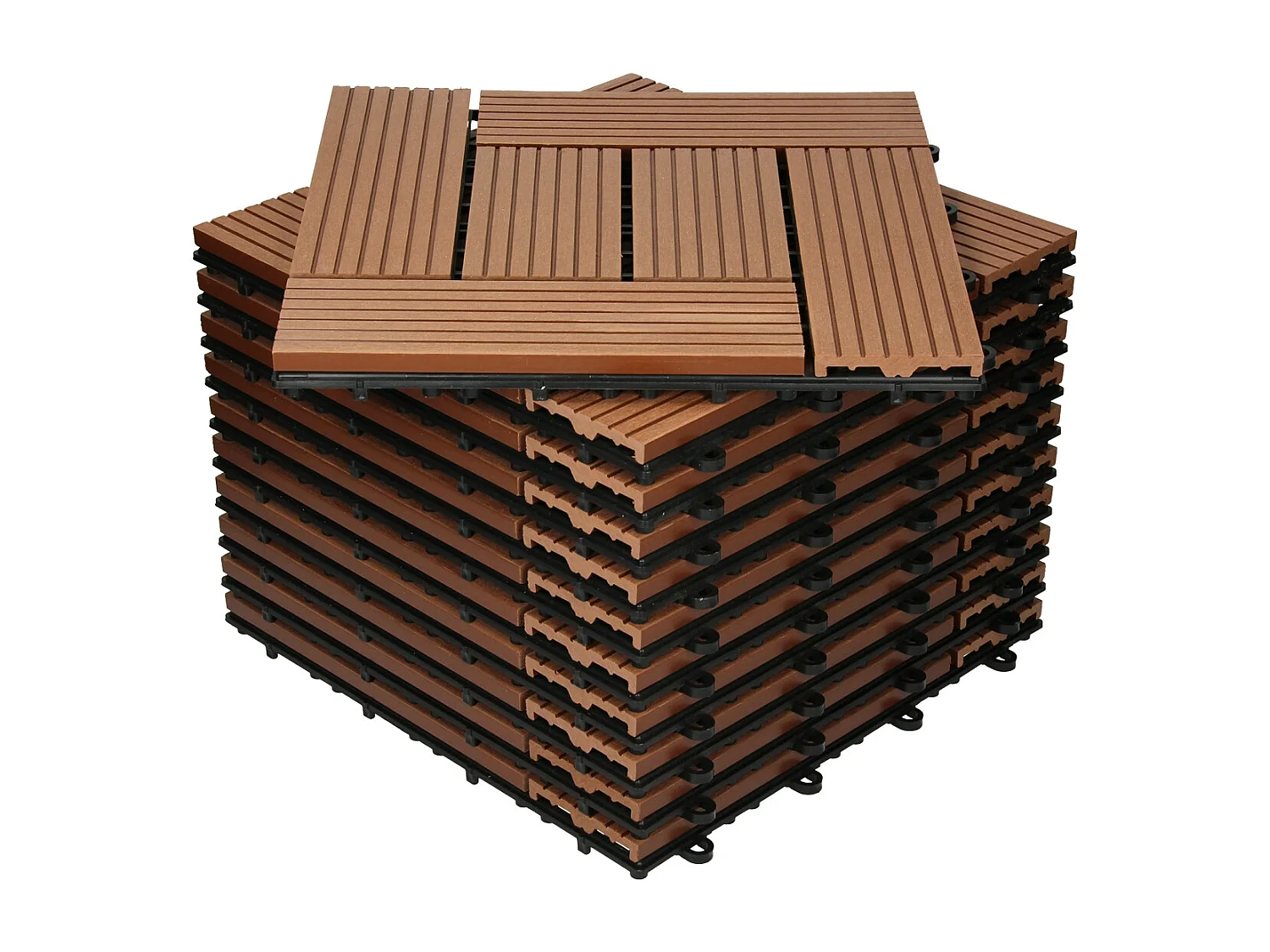WPC carreaux de sol 30x30 cm 2m² mosaïque pour jardin piscine patio marron clair