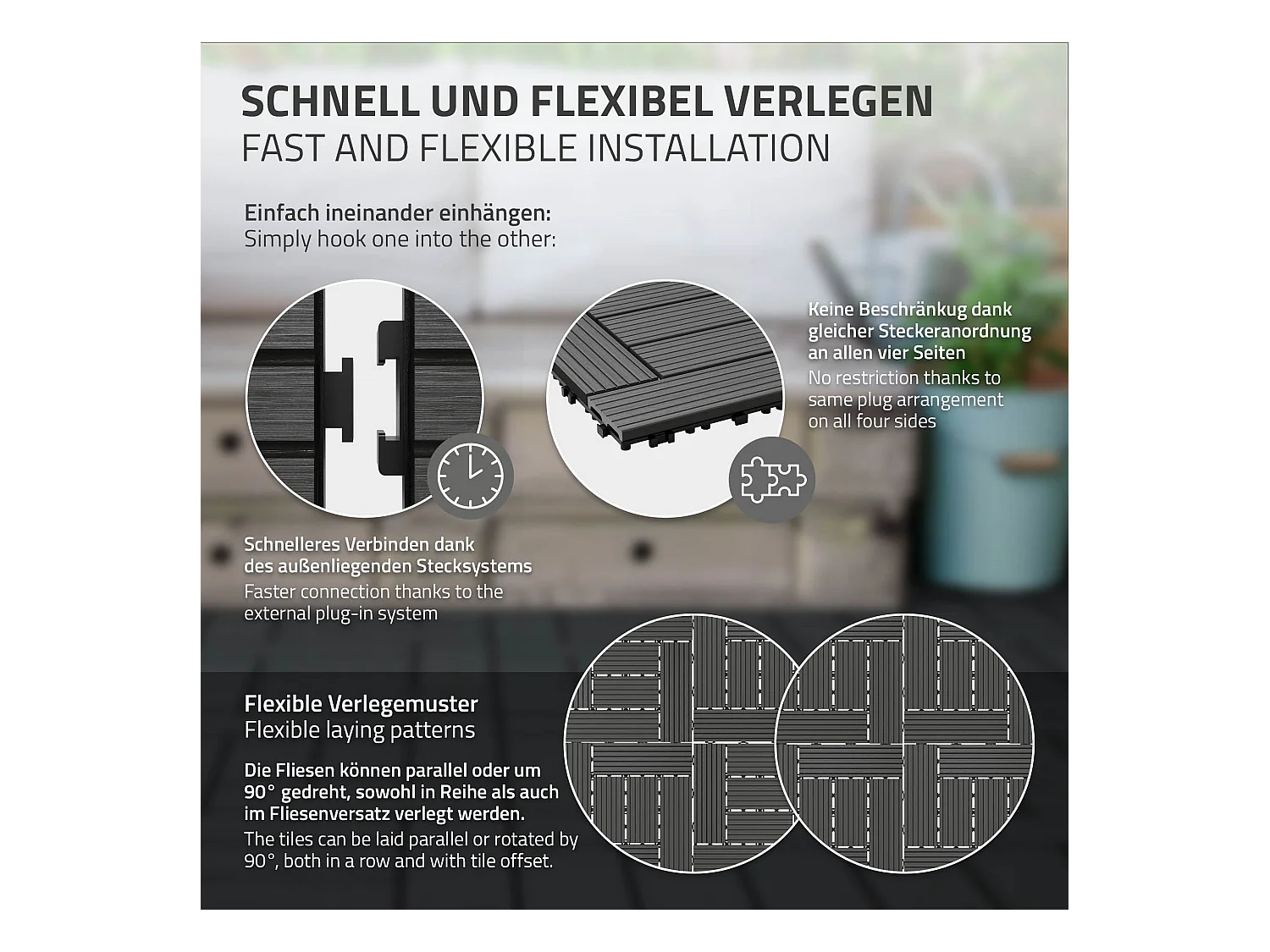 WPC carreaux de sol 30x30 cm 2 m² pour jardin piscine patio mosaïque anthracite