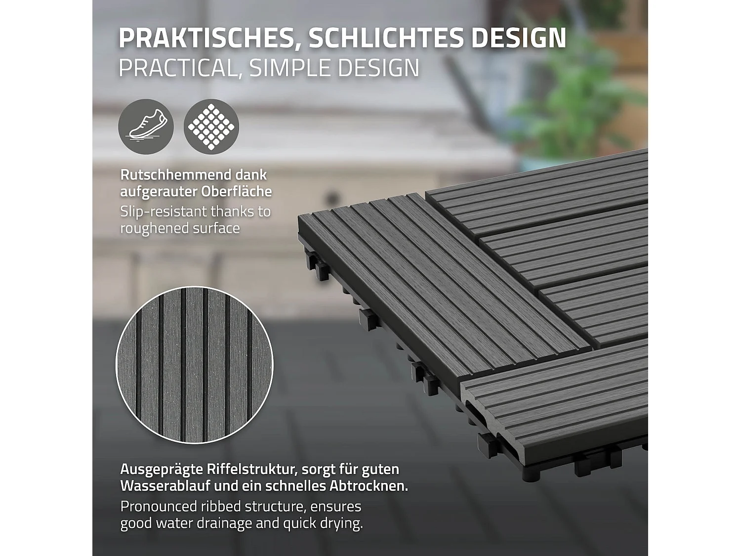 Pavimento mosaico in WPC 30x30 cm 22 piastrelle giardino antracite 2 m² plug-in