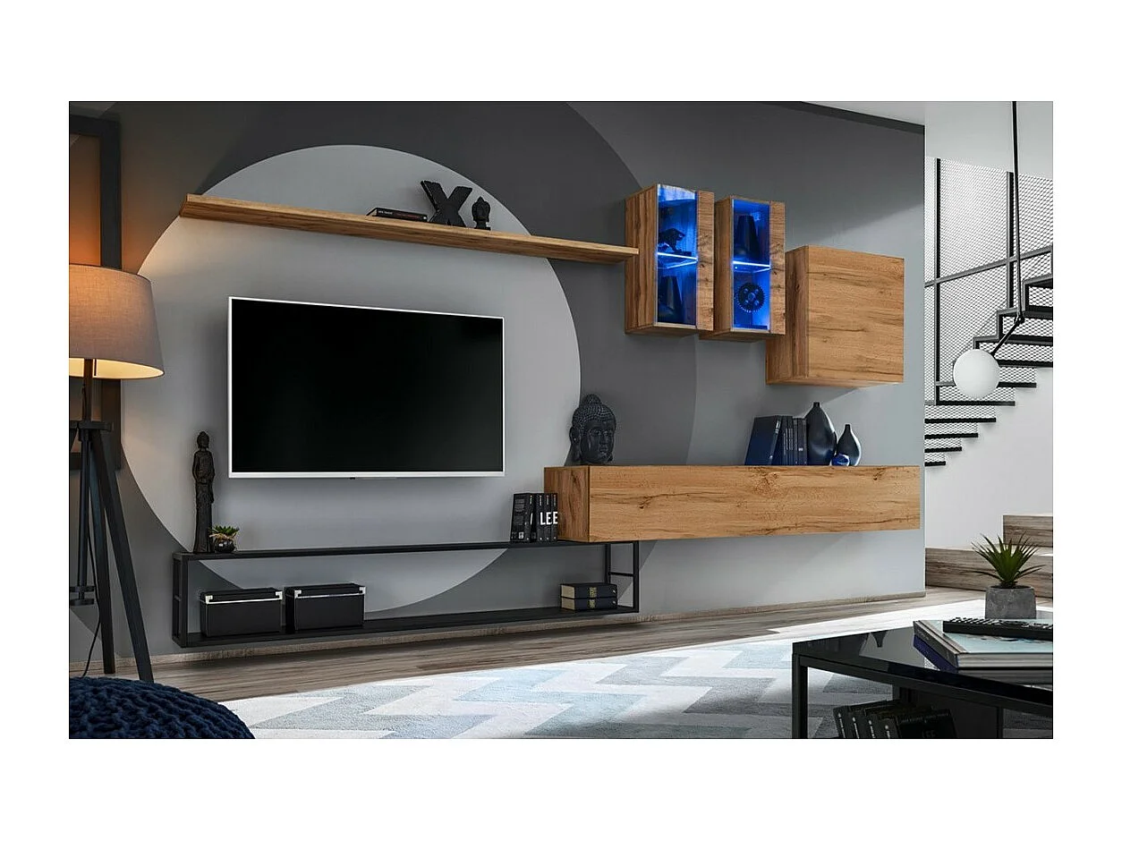 Kleines TV-Möbel oder Beistellmöbel SWITCH – 50 cm – Schublade und Fach – Schwarz/Grau glänzend – Modernes Design