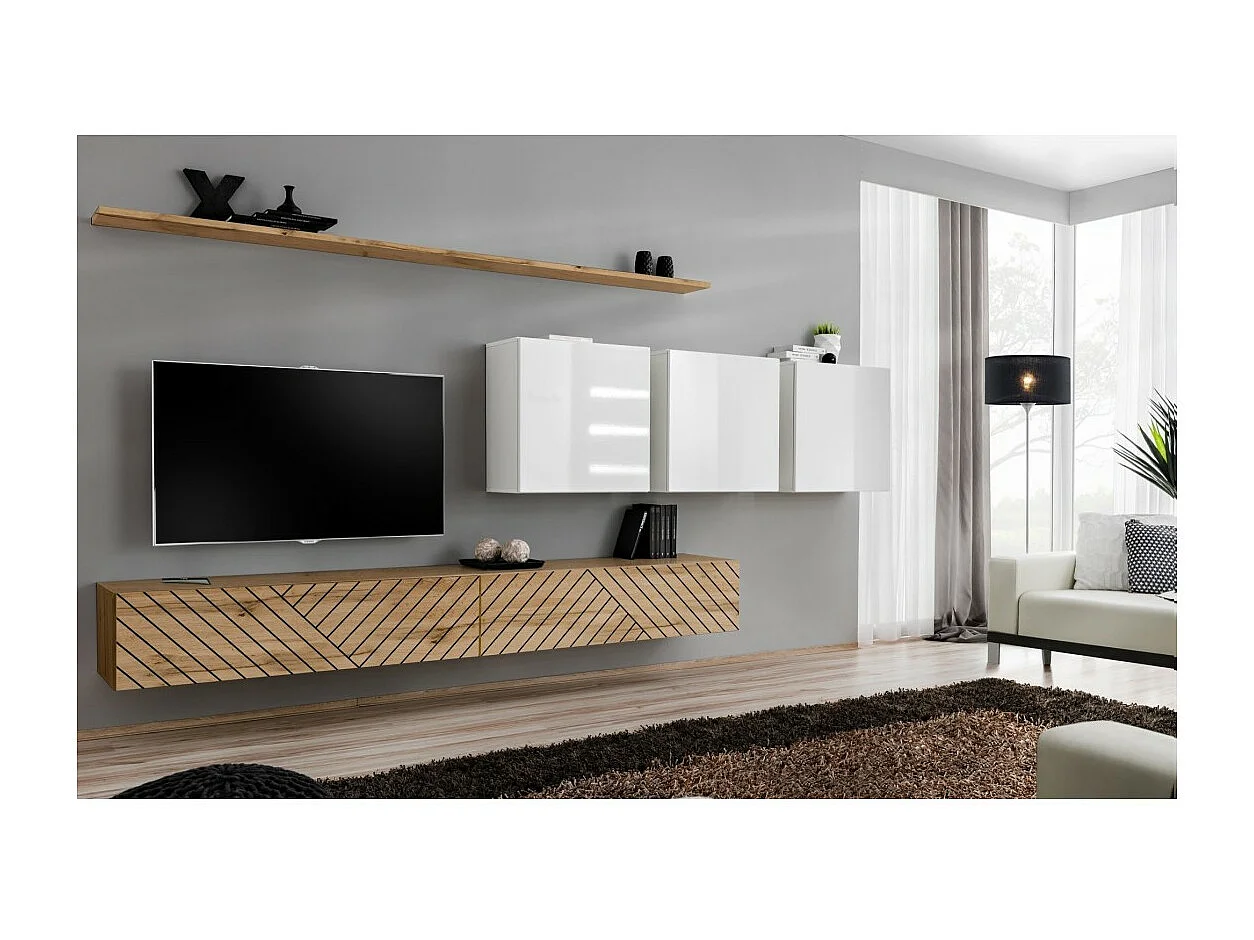 Salonset SWITCH VII - Eiken met gefreesde afwerkingen & hoogglans wit - Modern & functioneel design