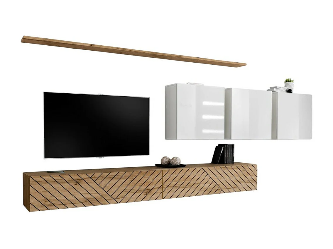 Ensemble salon SWITCH VII – Chêne finitions fraisées & blanc brillant – Design moderne & fonctionnel