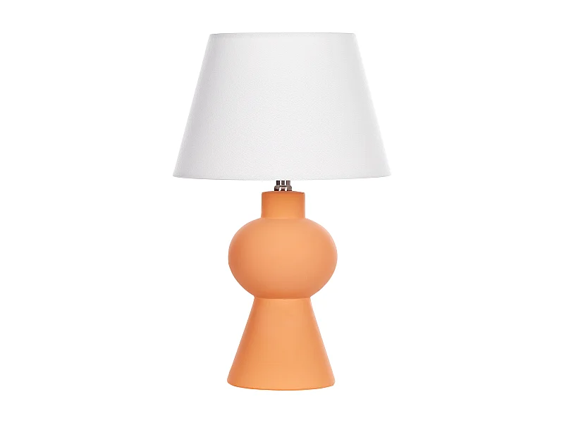 Tischlampe Keramik Vasenfuß orange Stoffschirm weiß Empireform mit Schalter Fabilos