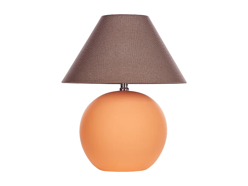 Nachttischlampe mit Keramiksockel orange Terrakotta Beleuchtung mit Leinenschirm Trommelform Limia