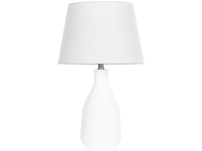 Nachttischlampe mit Keramiksockel Weiß Terrakotta Beleuchtung mit Leinenschirm Trommelform Weiß Lambre