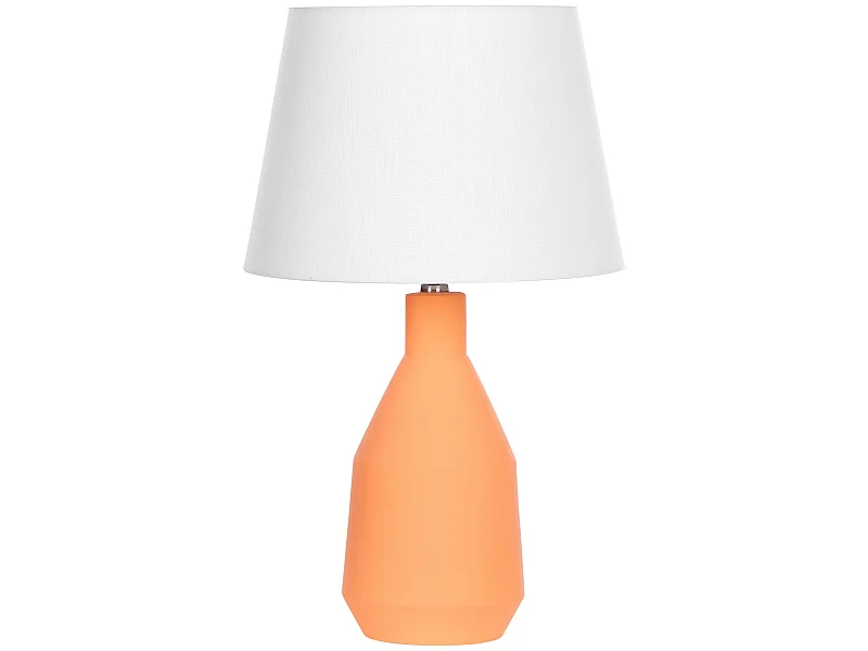Nachttischlampe mit Keramiksockel Orange Terrakotta Beleuchtung mit Leinenschirm Trommelform Weiß Lambre