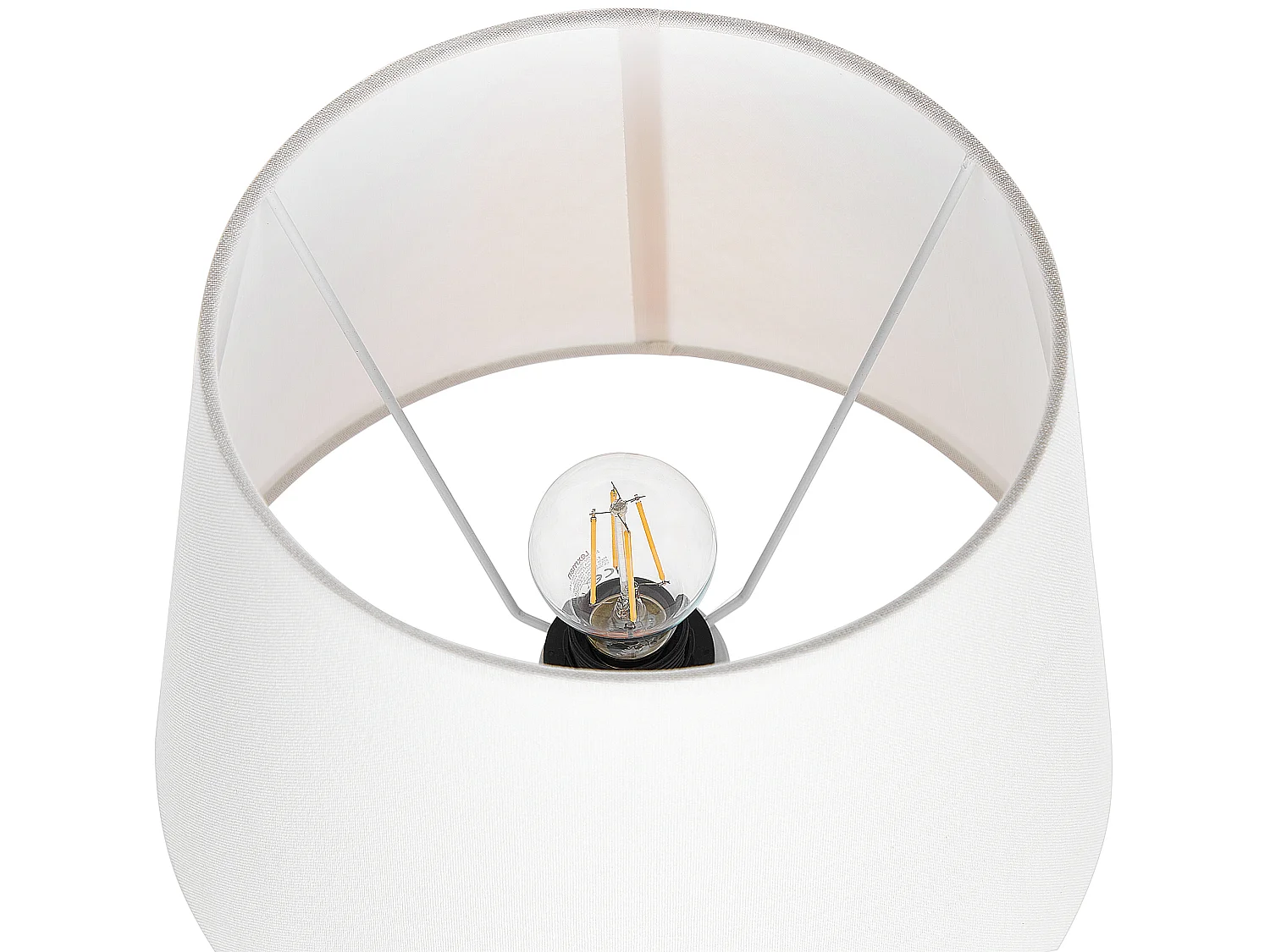 Nachttischlampe mit Keramiksockel Orange Terrakotta Beleuchtung mit Leinenschirm Trommelform Weiß Lambre