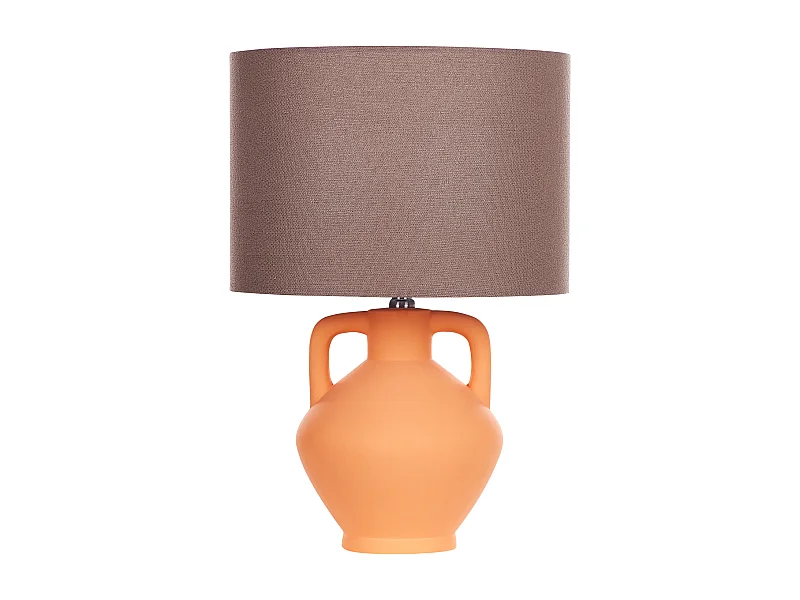 Tischlampe Keramik Vasenfuß orange Stoffschirm braun Trommelform modern Labrada