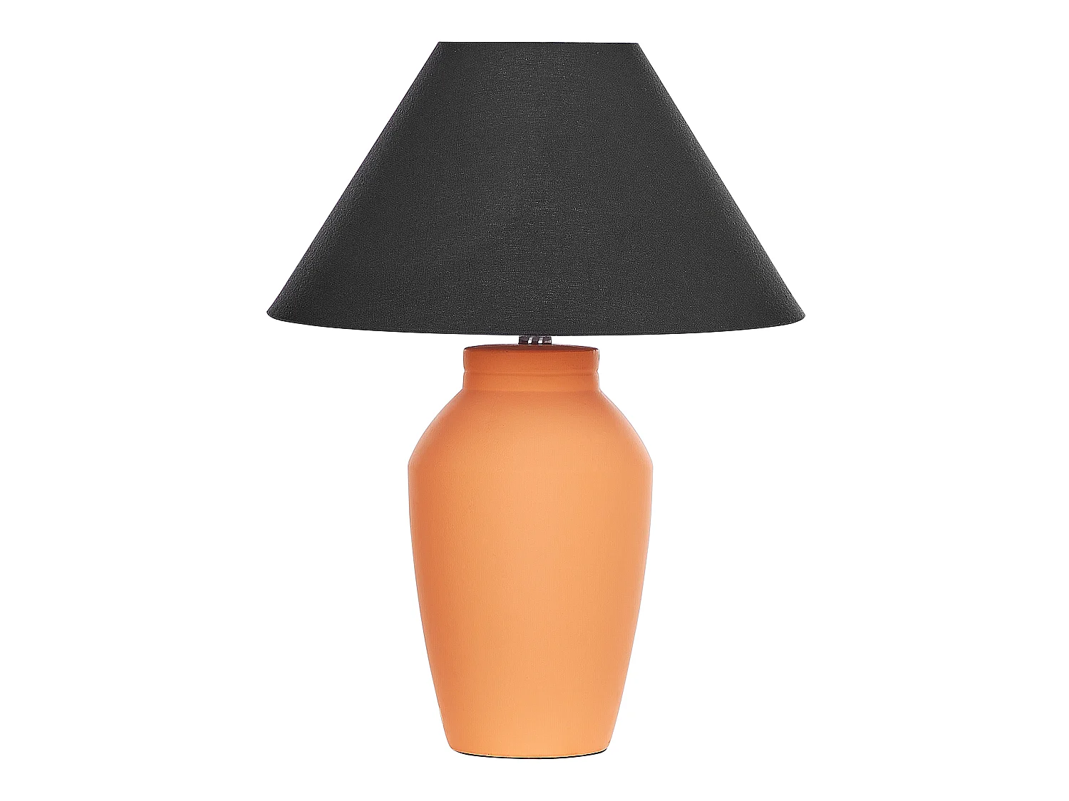Nachttischlampe mit Keramiksockel Orange Terrakotta Beleuchtung mit Leinenschirm Trommelform schwarz Rodeiro
