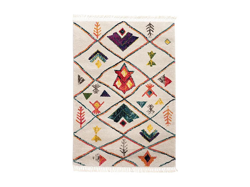 Tapis berbère 200x290 tissé motifs tribaux LYN5 OURIKA beige et rouge