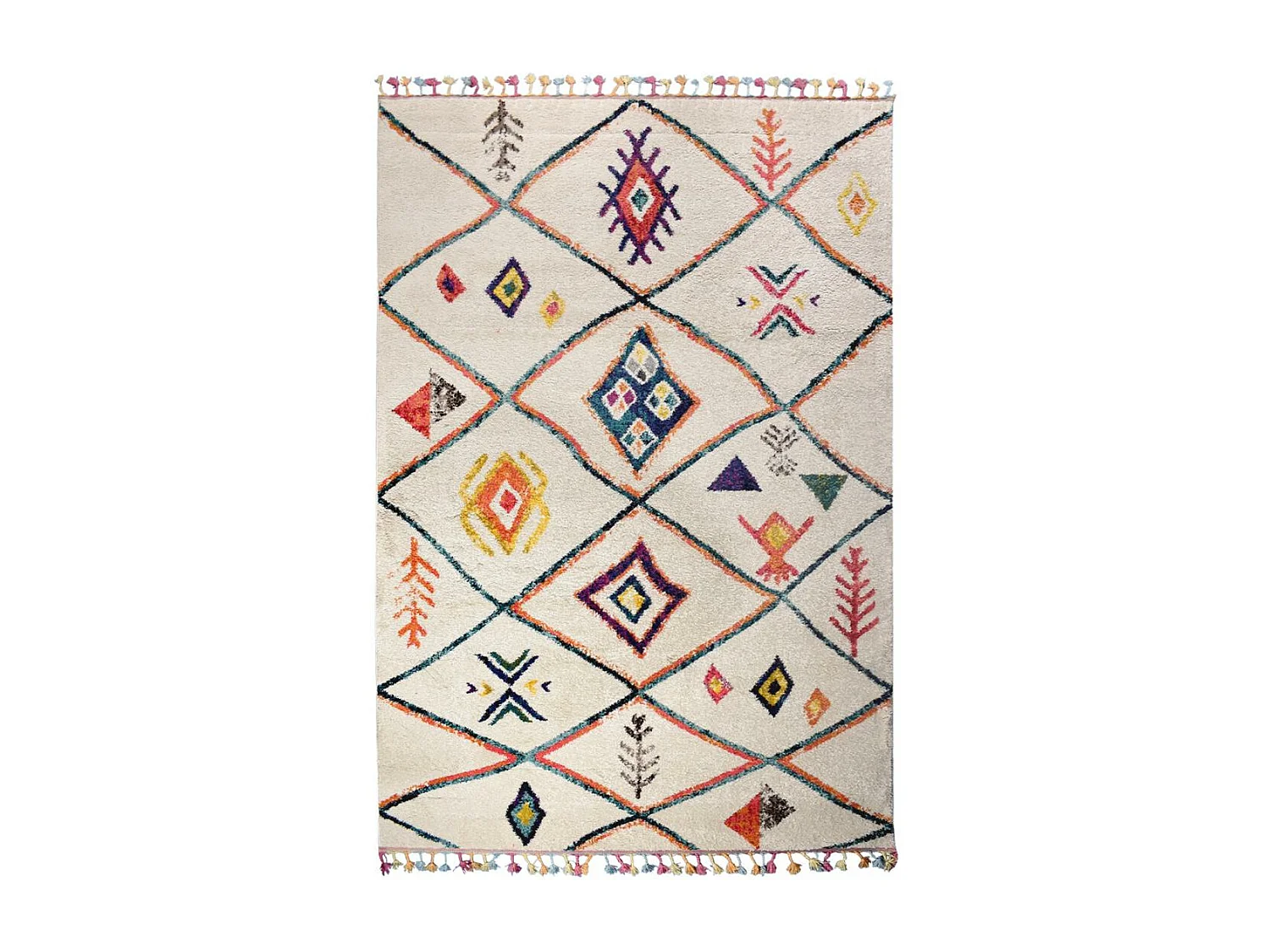 Tapis berbère 200x290 tissé motifs tribaux LYN5 OURIKA beige et rouge