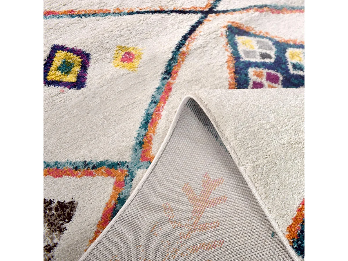 Tapis berbère 200x290 tissé motifs tribaux LYN5 OURIKA beige et rouge