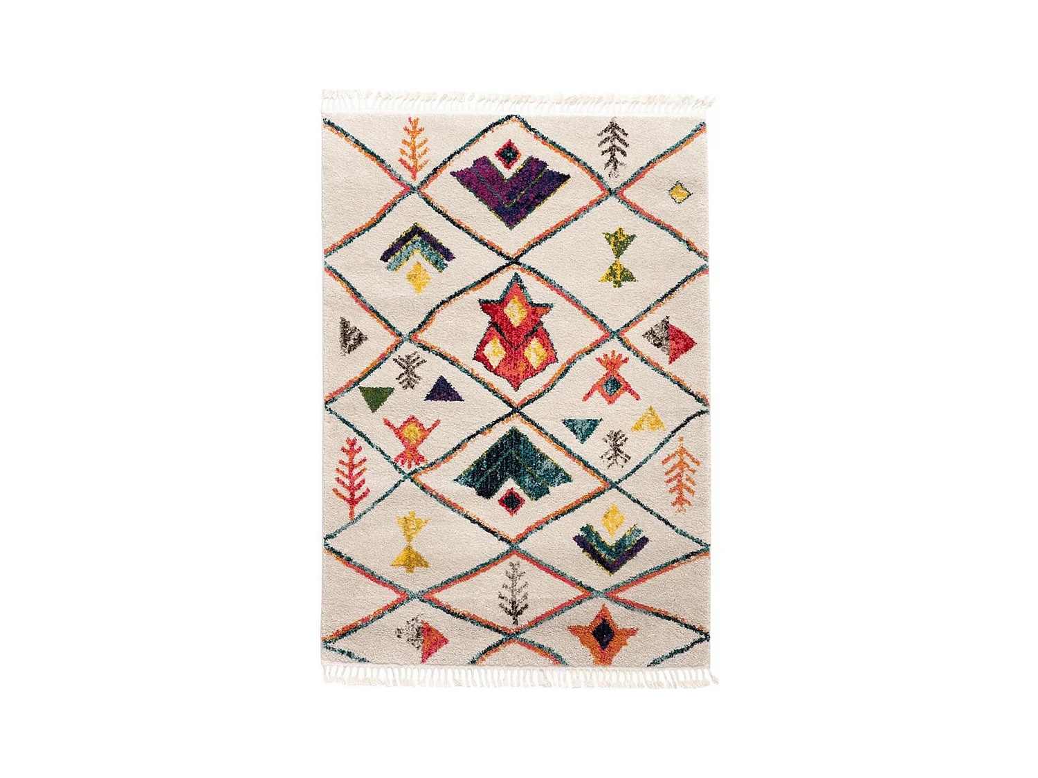 Tapis berbère 200x290 tissé motifs tribaux LYN5 OURIKA beige et rouge