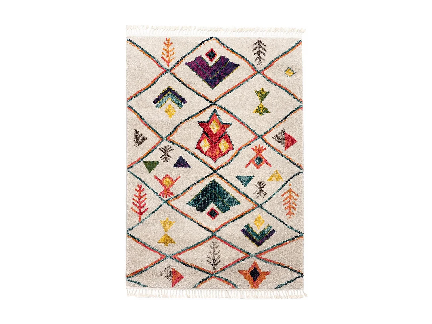 Tapis berbère 200x290 tissé motifs tribaux LYN5 OURIKA C beige et rouge