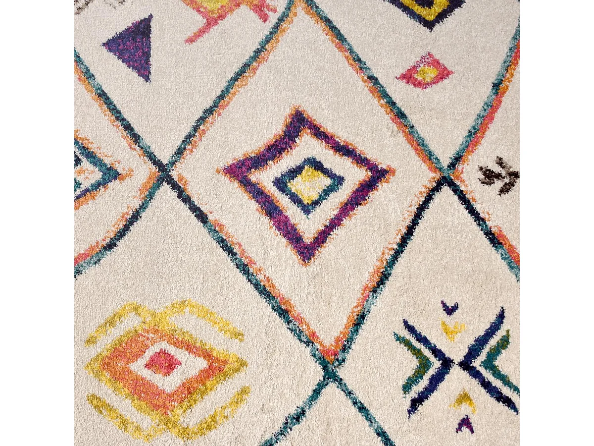 Tapis berbère 200x290 tissé motifs tribaux LYN5 OURIKA C beige et rouge