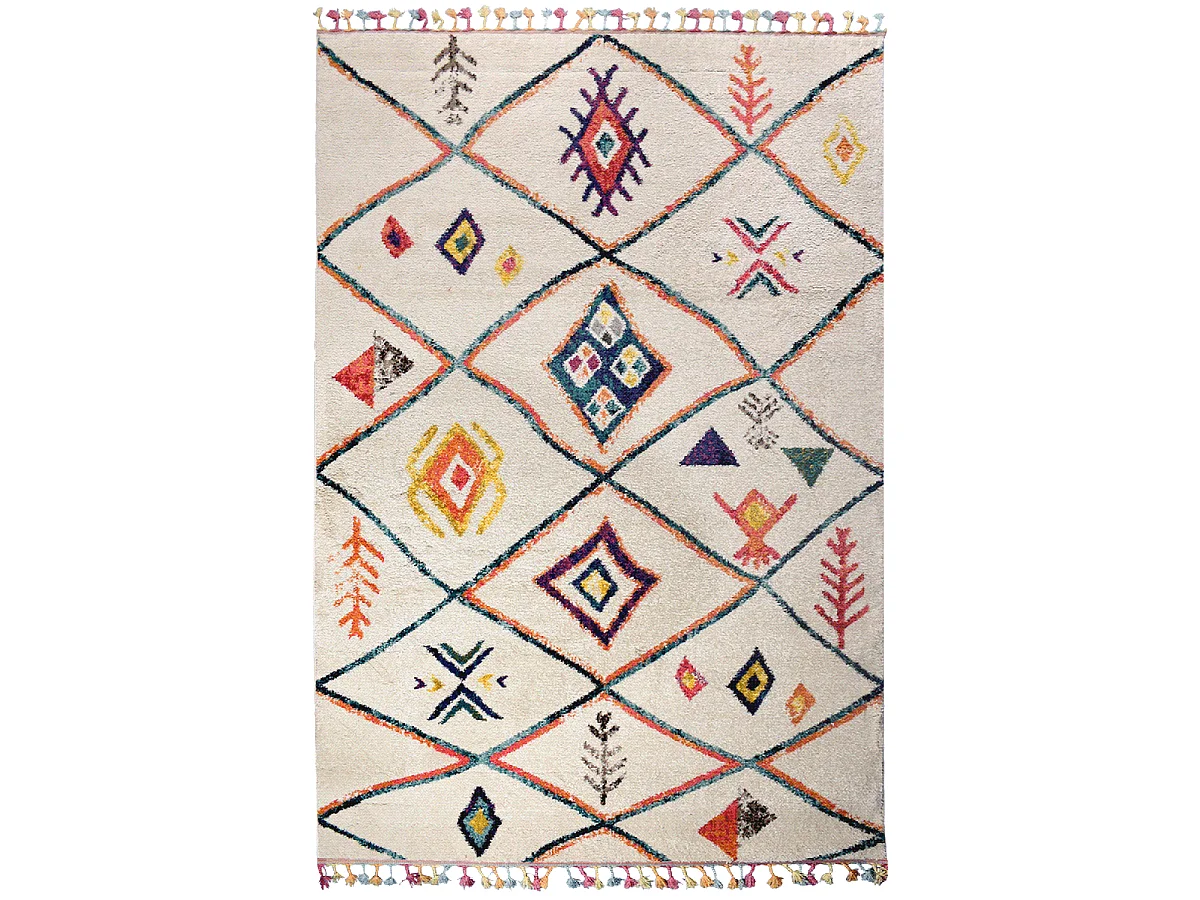 Tapis berbère 200x290 tissé motifs tribaux LYN5 OURIKA C beige et rouge