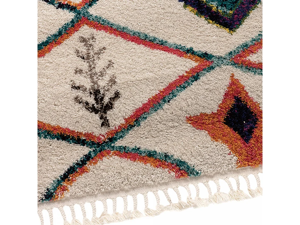 Tappeto berbero 200x290 motivi tribali intrecciati OURIKA beige e rosso