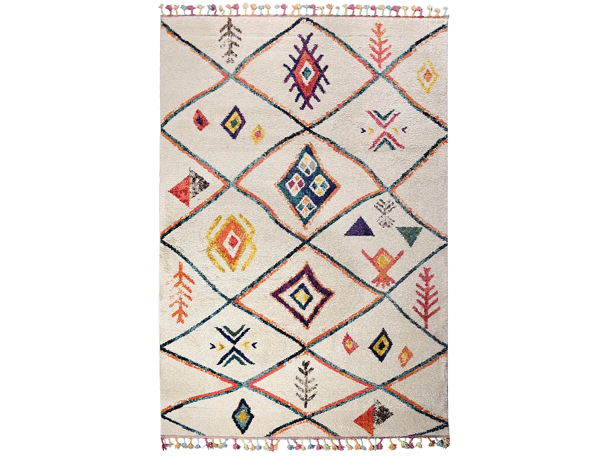 Tapis berbère 200x290 tissé motifs tribaux LYN5 OURIKA C beige et rouge