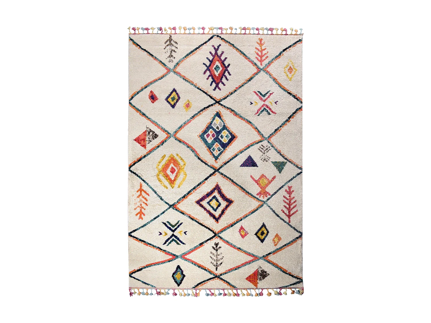 Tappeto berbero 200x290 motivi tribali intrecciati OURIKA beige e rosso