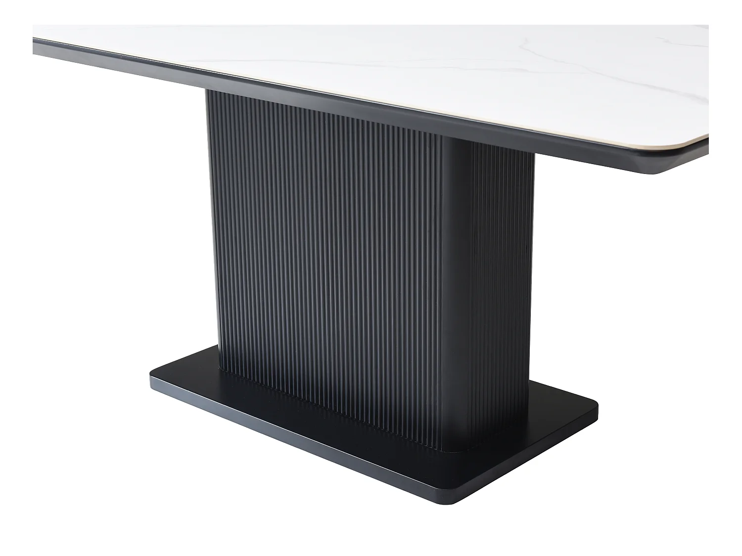 Eettafel voor 6 personen van keramiek en mdf - Wit marmereffect en zwart - LAOMINIA