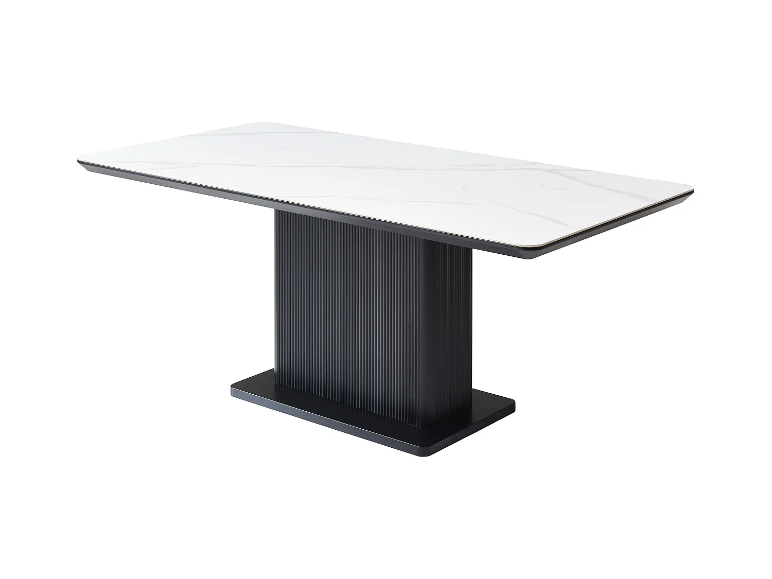 Eettafel voor 6 personen van keramiek en mdf - Wit marmereffect en zwart - LAOMINIA