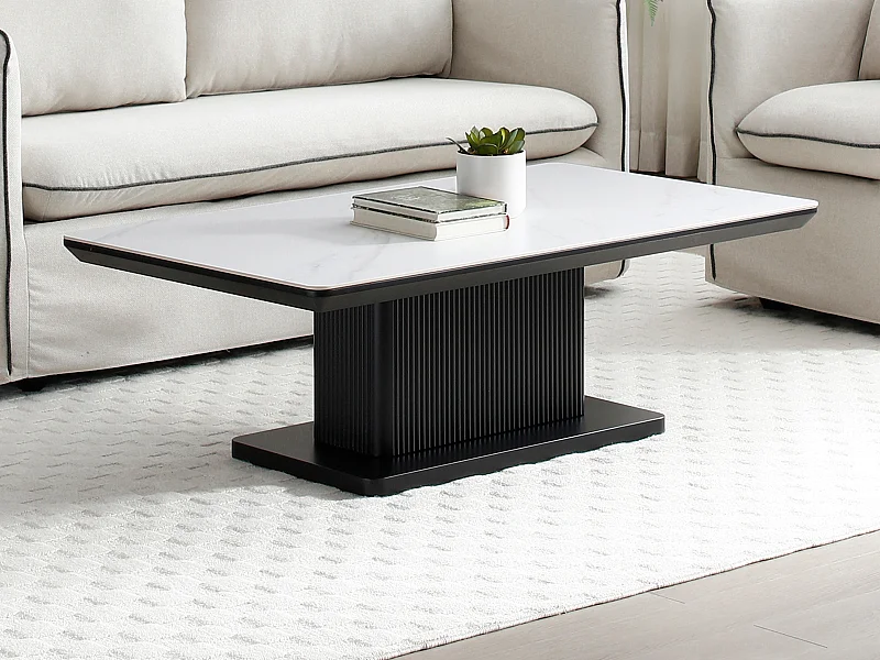 Table basse en céramique et MDF - Effet marbre blanc et Noir - LAOMINIA