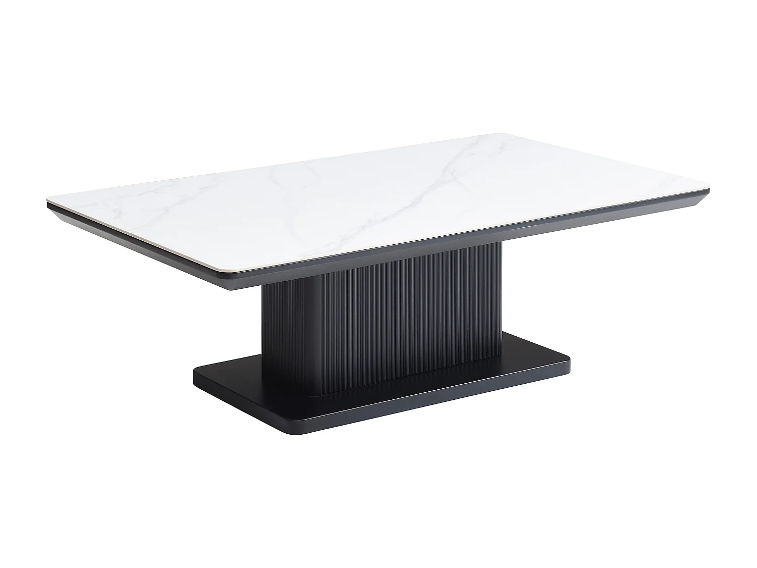 Table basse en céramique et MDF - Effet marbre blanc et Noir - LAOMINIA