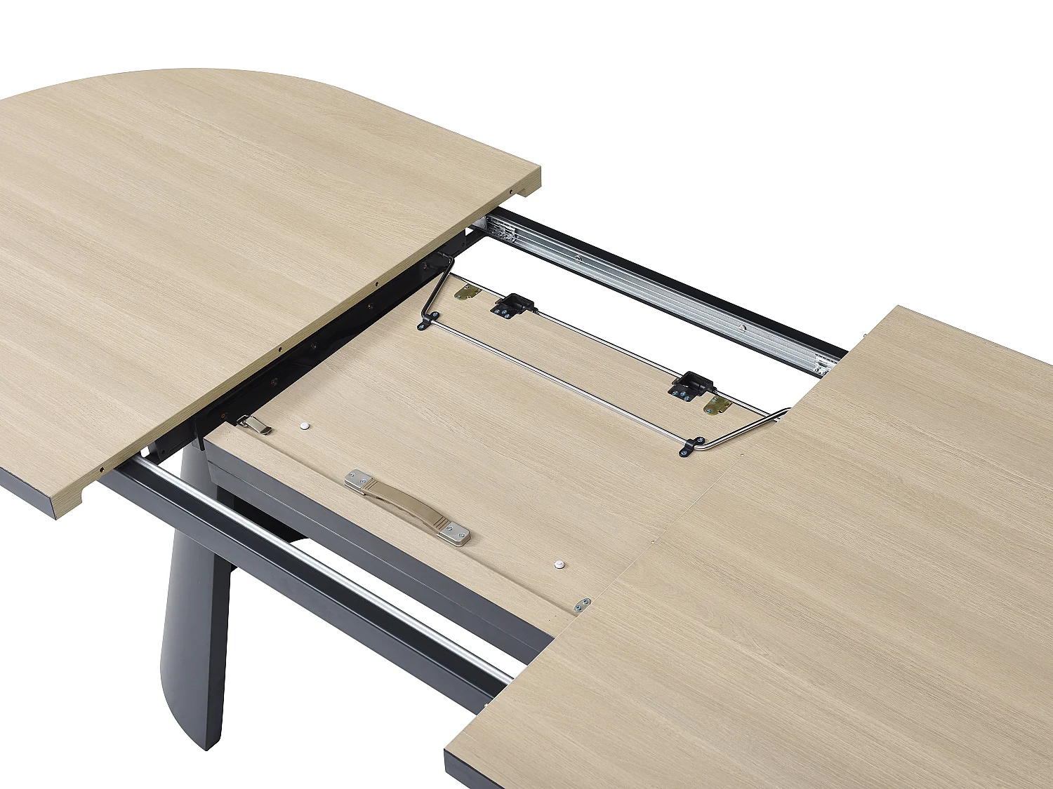 Table à manger extensible 6 à 10 personnes en MDF et métal - Naturel clair et Noir - KORIZEA
