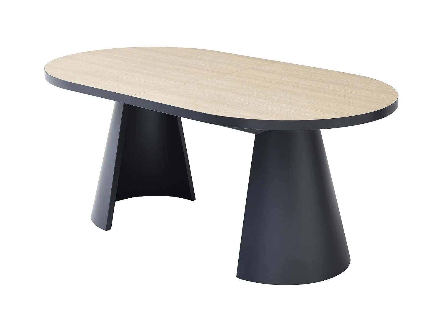 Uitschuifbare eettafel 6 tot 10 plaatsen van mdf en metaal - Licht naturel en zwart - KORIZEA