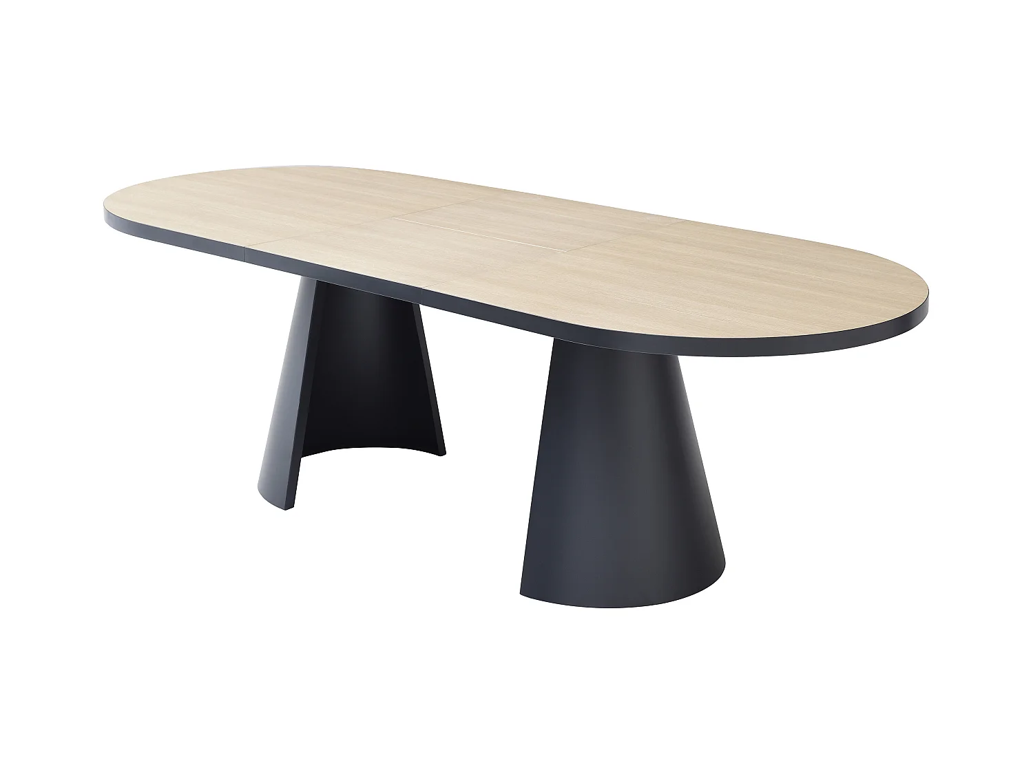 Uitschuifbare eettafel 6 tot 10 plaatsen van mdf en metaal - Licht naturel en zwart - KORIZEA