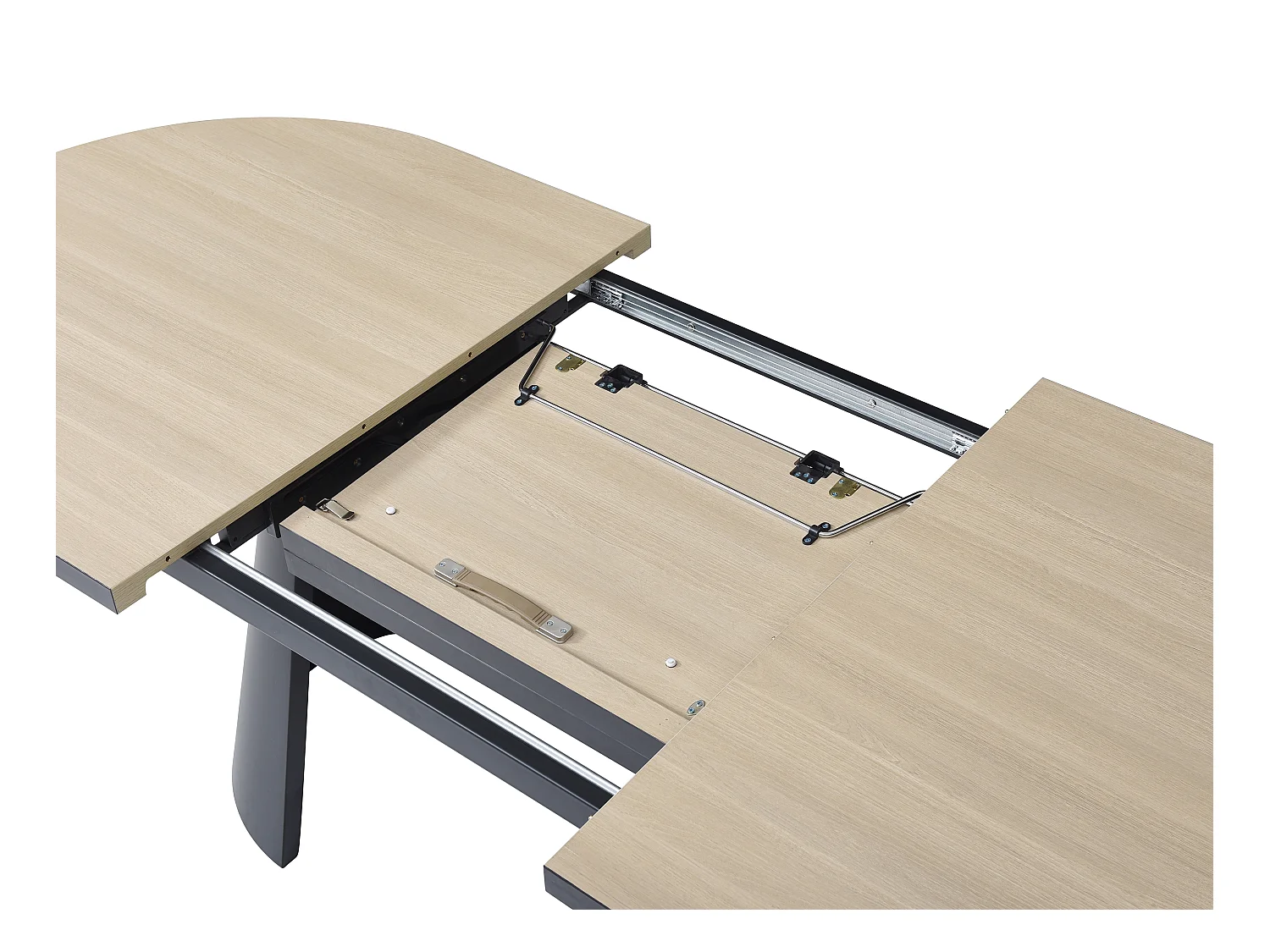 Uitschuifbare eettafel 6 tot 10 plaatsen van mdf en metaal - Licht naturel en zwart - KORIZEA