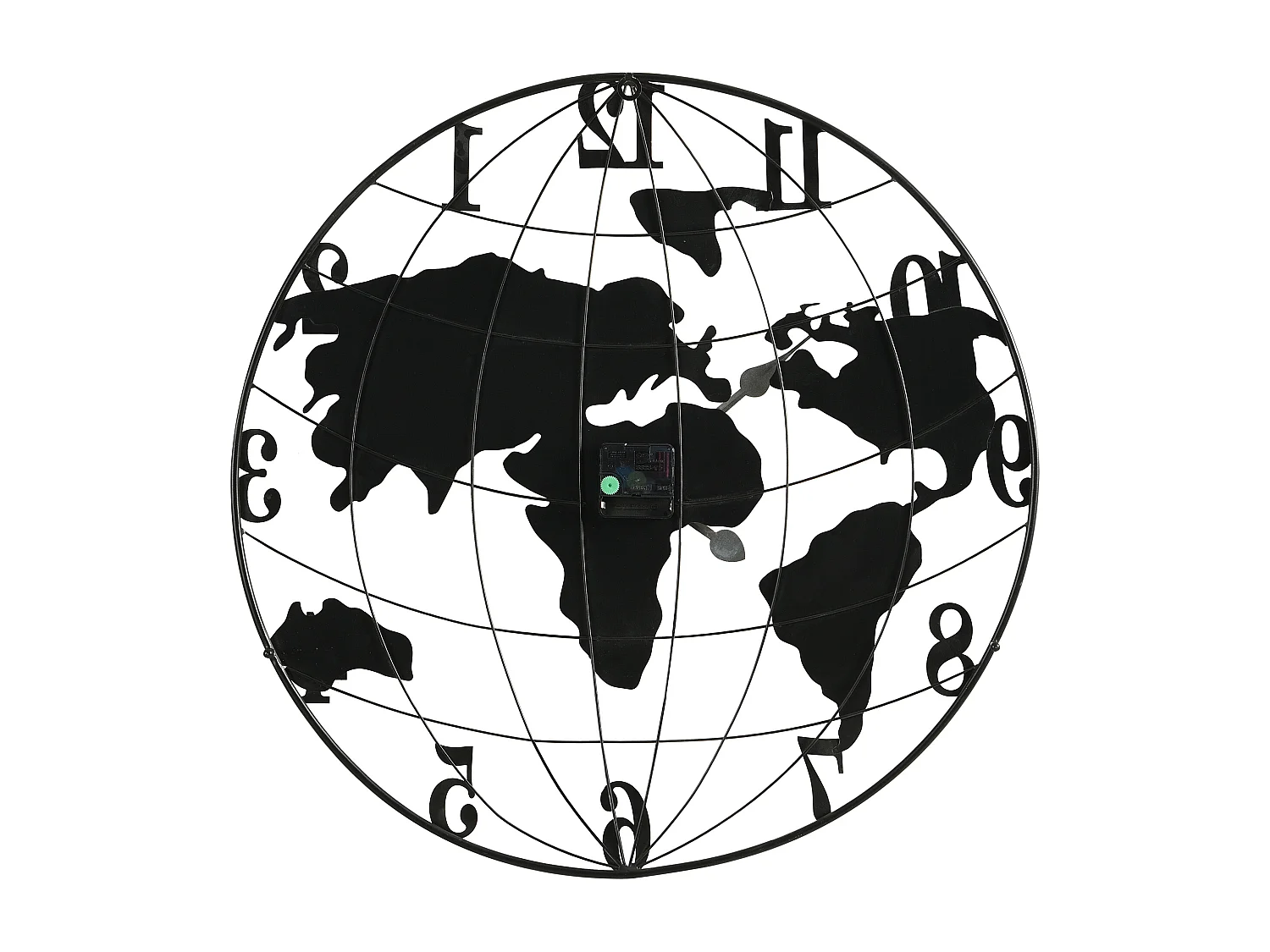 Reloj de pared mapamundi de metal - D.60 cm - Negro y dorado - WORDIA