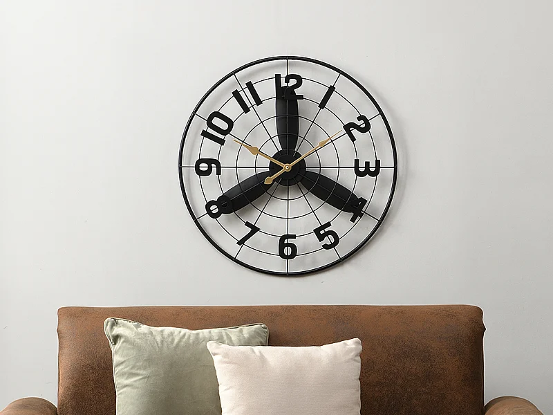 Horloge murale industrielle en métal - D. 50 cm - Noir - VIONA