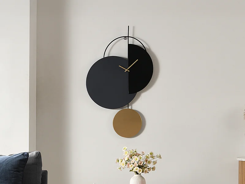 Design-Wanduhr - Metall - 45 x 77 cm - Schwarz, Grau & Goldfarben - FERNIA