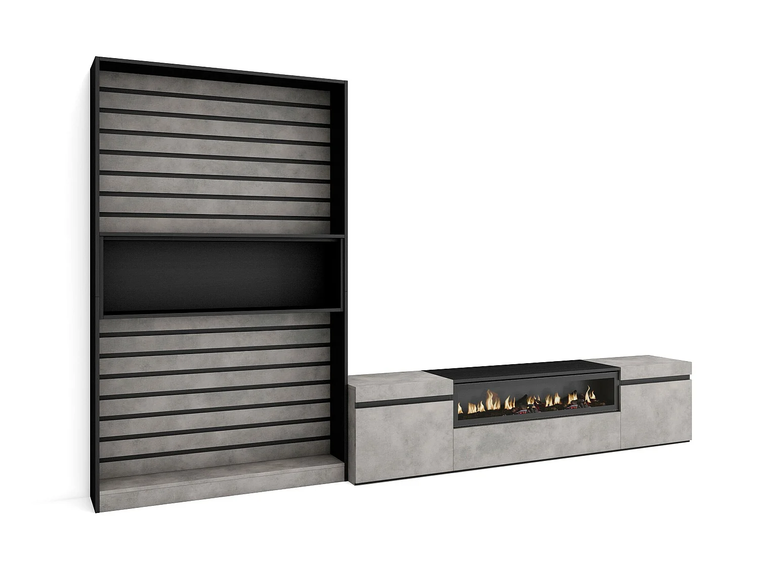 Meubels voor woonkamer, 310x186x35cm, Voor tv's tot 80", Elektrische haard, Cement