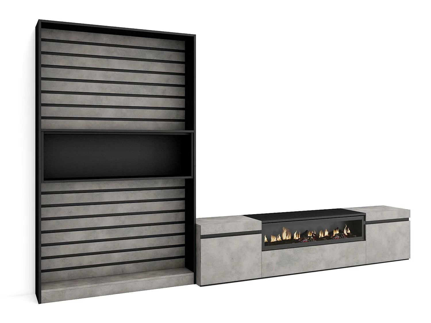 Meubels voor woonkamer, 310x186x35cm, Voor tv's tot 80", Elektrische haard, Cement