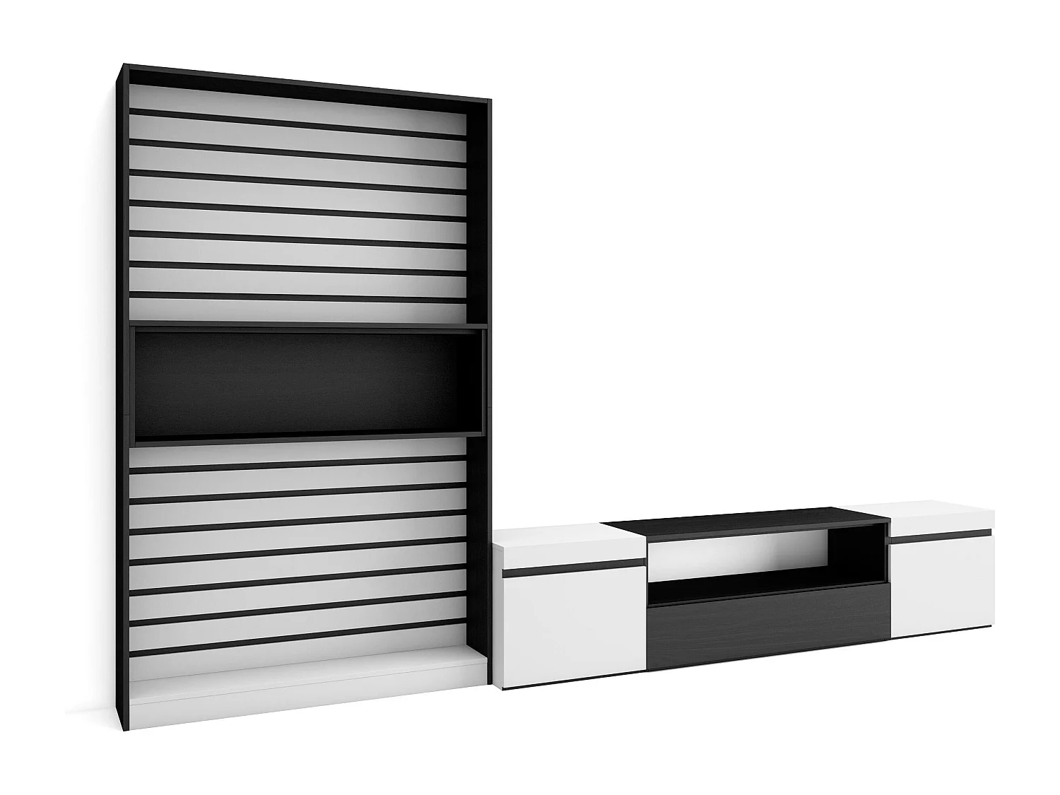 Meubels voor woonkamer, 310x35x186cm, Voor tv's tot 80", TV-Tafel, Wit en Zwart