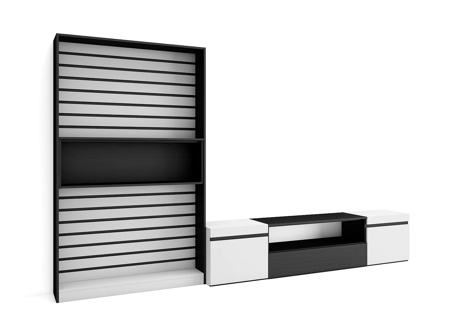 Ensemble Meuble TV, 310x35x186cm, Pour les TV jusqu'à 80", Salon Complet, Blanc et noir