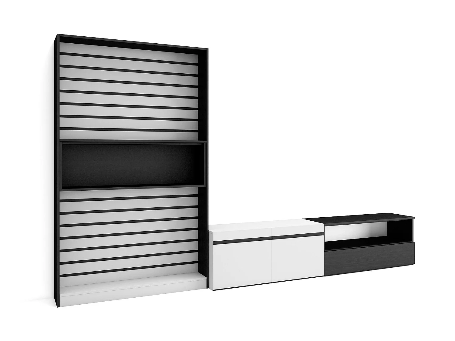 Ensemble Meuble TV, 310x35x186cm, Pour les TV jusqu'à 80", Salon Complet, Blanc et noir