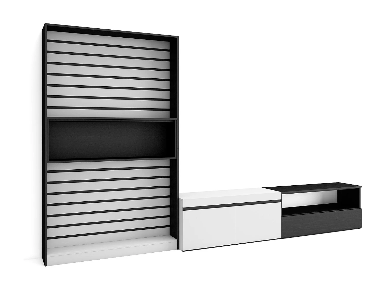 Ensemble Meuble TV, 310x35x186cm, Pour les TV jusqu'à 80", Salon Complet, Blanc et noir