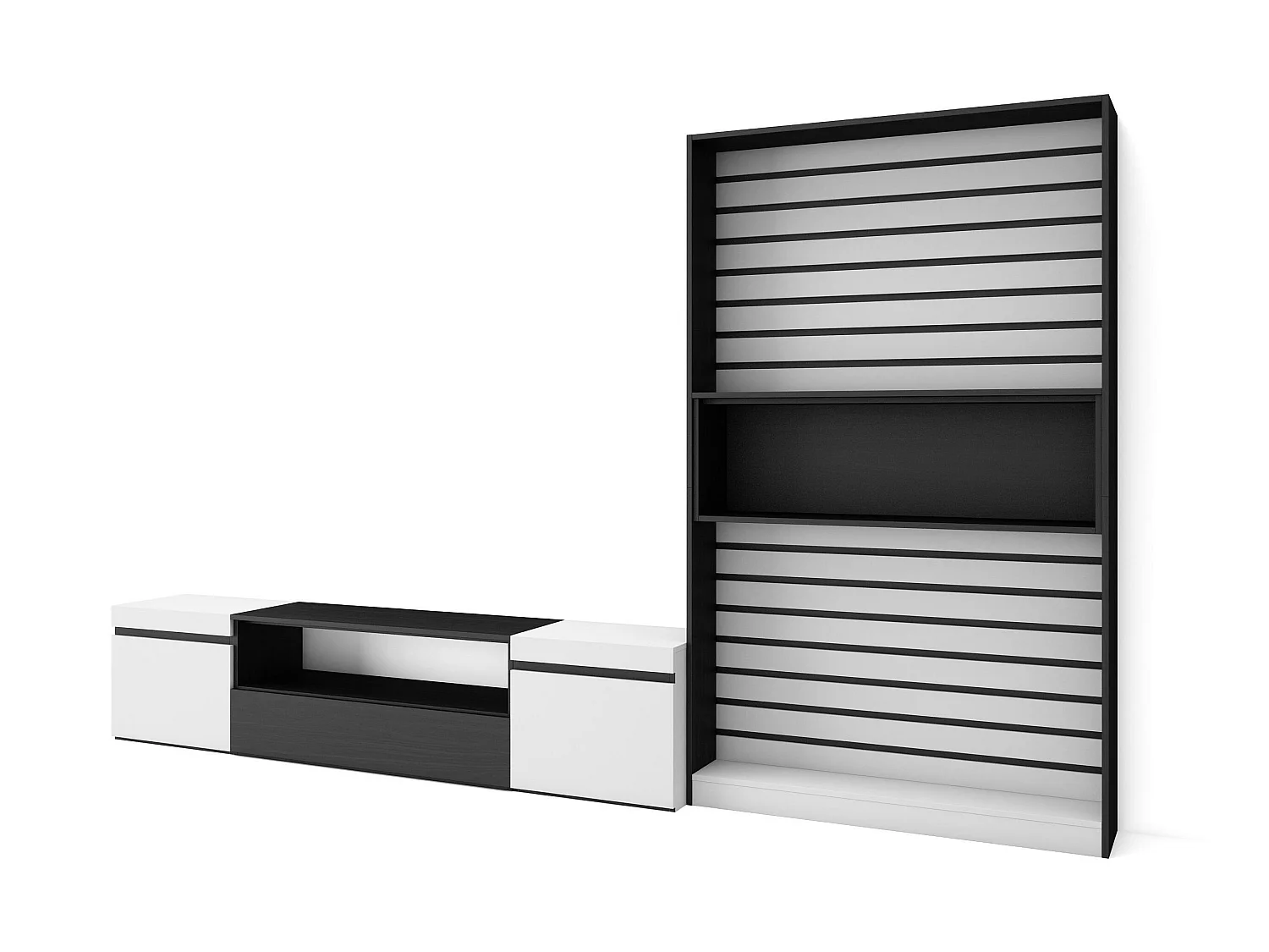 Ensemble Meuble TV, 310x35x186cm, Pour les TV jusqu'à 80", Salon Complet, Blanc et noir