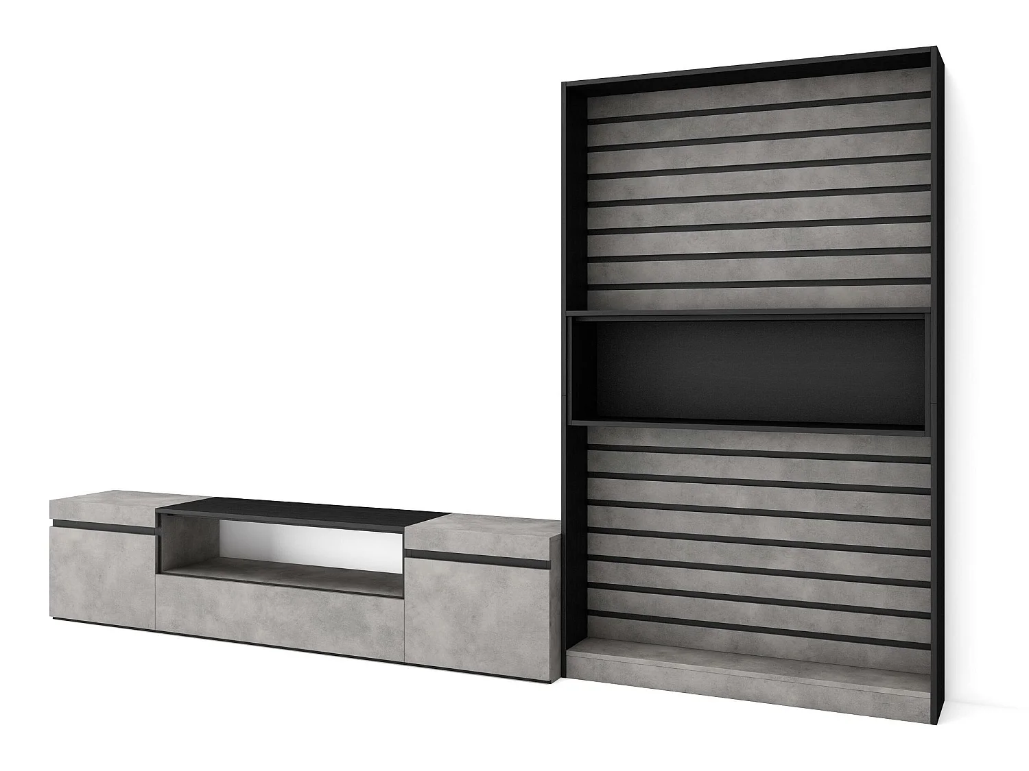 Wohnwand Wohnzimmer, 310x186x35cm, Für TV-Geräte bis zu 80", Wohnzimmer Möbel , Zement