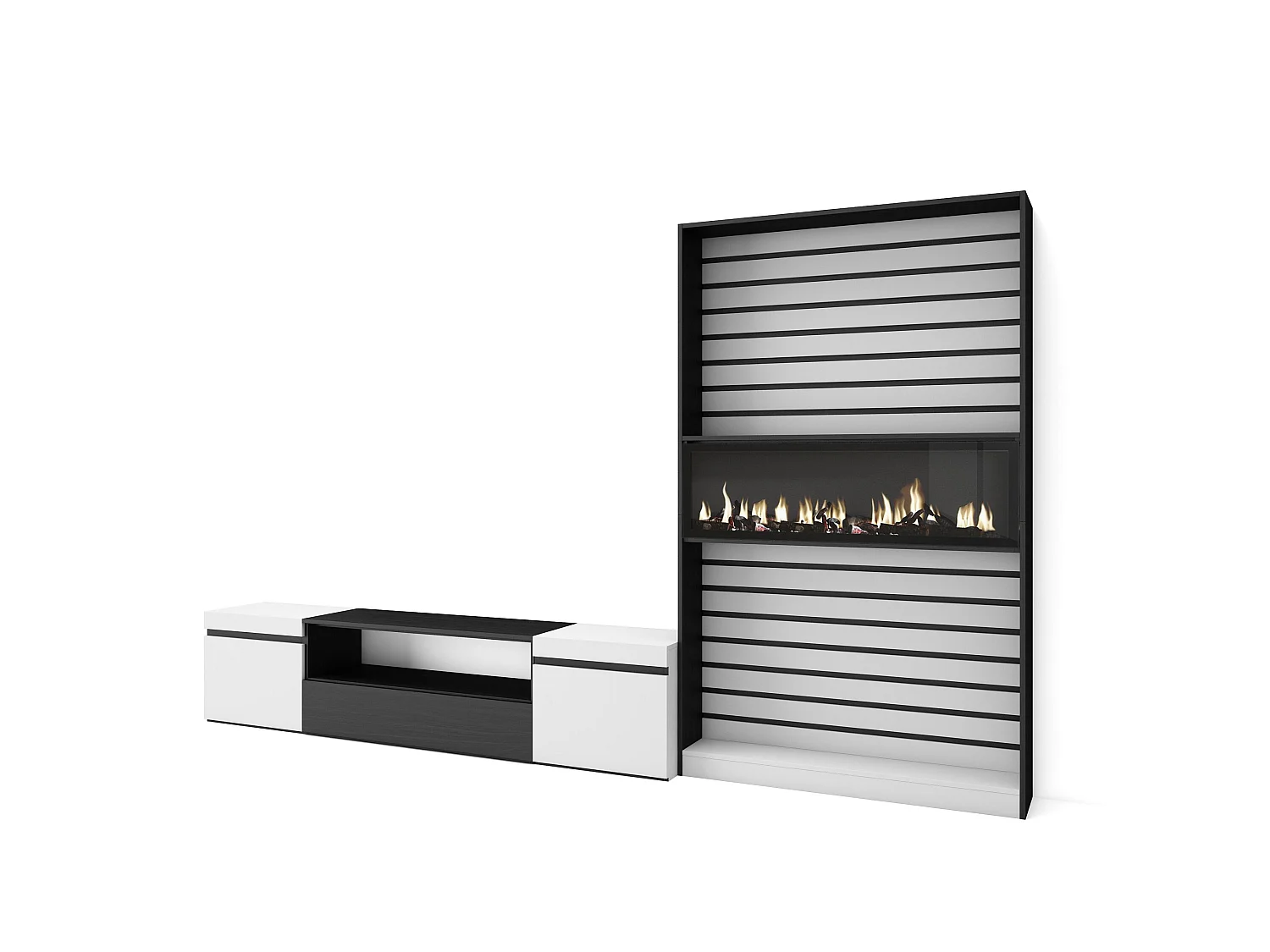 Meubels voor woonkamer, 310x35x186cm, Voor tv's tot 80", Elektrische haard, Wit en Zwart