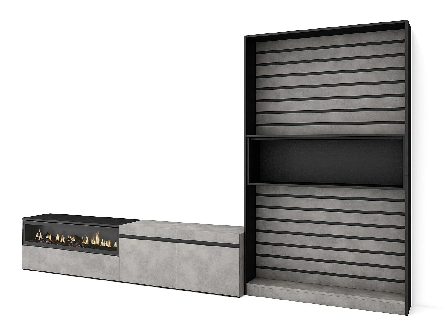 Meubels voor woonkamer, 310x186x35cm, Voor tv's tot 80", Elektrische haard, Cement