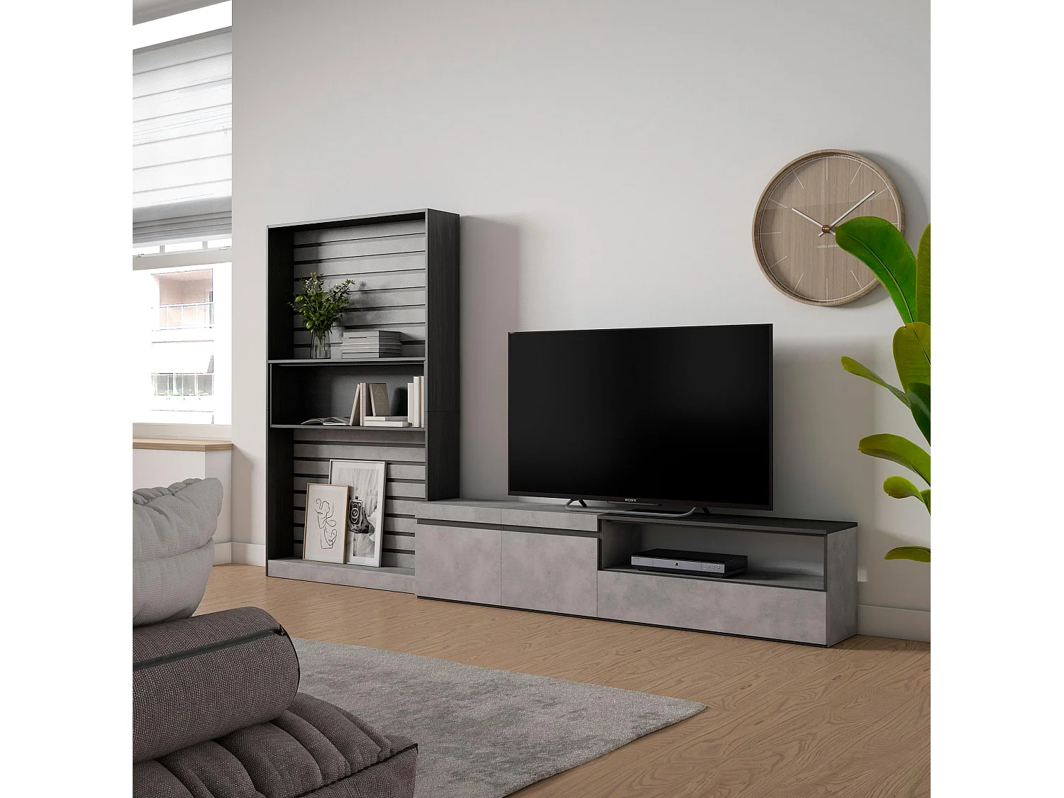 Ensemble Meuble TV, 310x186x35cm, Pour les TV jusqu'à 80", Salon Complet, Ciment