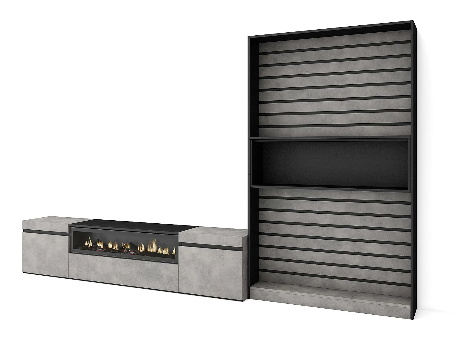 Meubels voor woonkamer, 310x186x35cm, Voor tv's tot 80", Elektrische haard, Cement