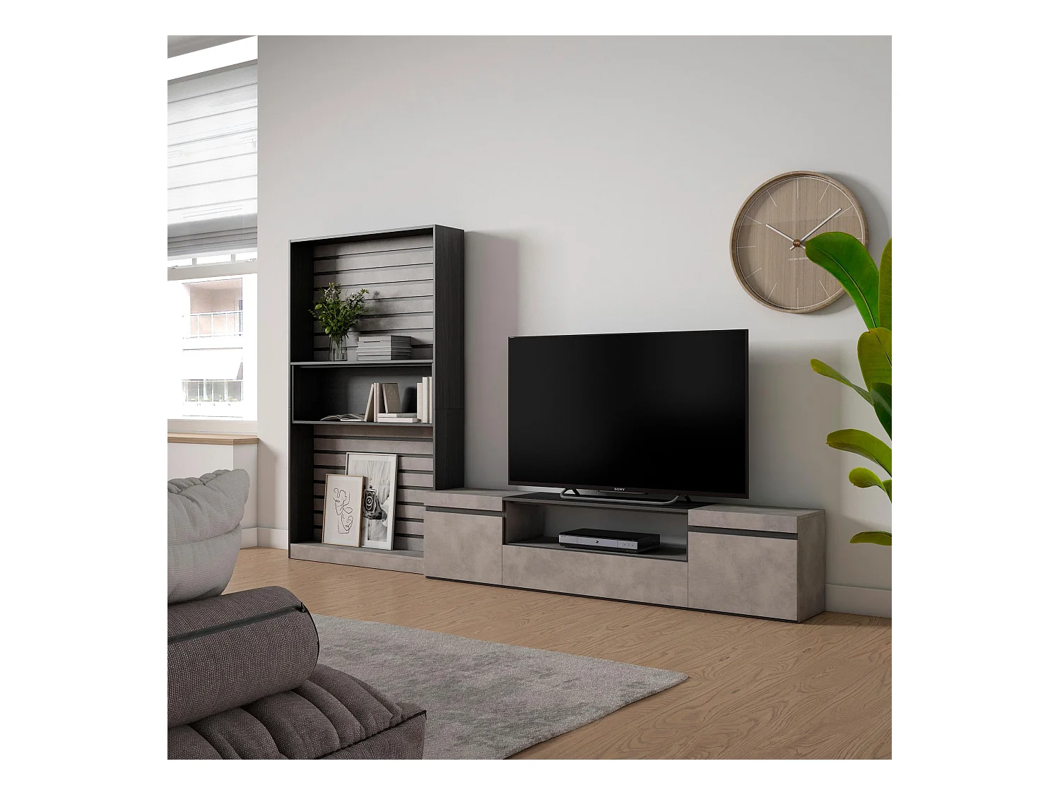 Ensemble Meuble TV, 310x186x35cm, Pour les TV jusqu'à 80", Salon Complet, Ciment
